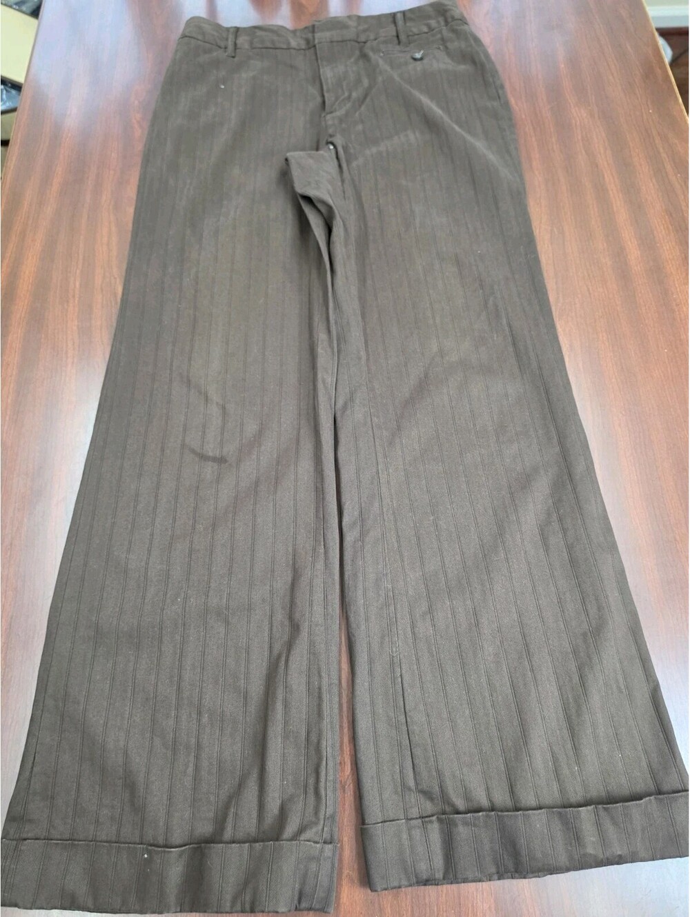 Gap Size 10 Brown Pinstripe Cuffed Wide Leg Pants Stretch Tailored Trousers